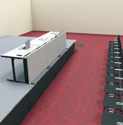 Technikblende Frontera zur eleganten Kabelführung an einem Konferenztisch
